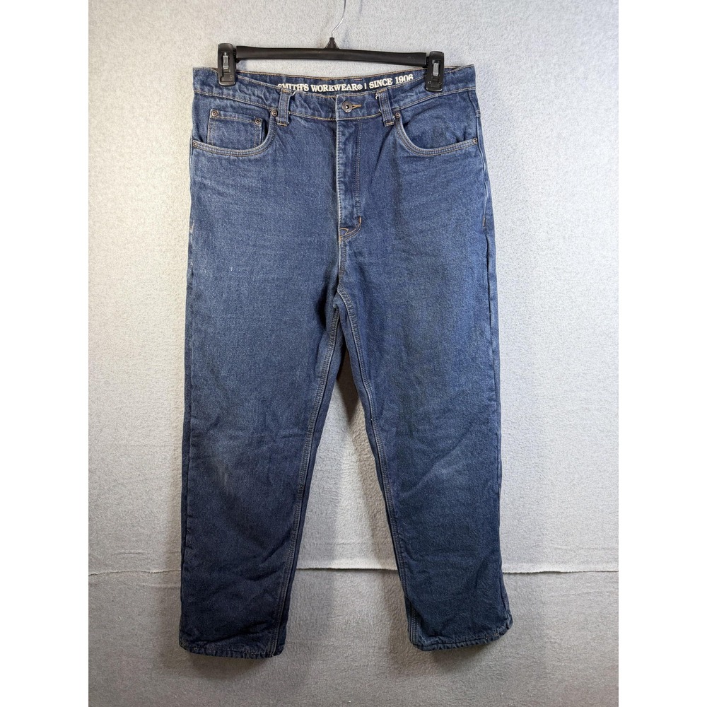 Smith's Workwear Jeans Mens 34x32 Blue Denim Relaxed Fit Lined Thermal Insulated
